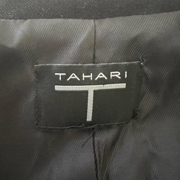 T Tahari Womens Single Button Peak Lapel Blazer Black Flap Pockets size 12 - Picture 12 of 16
